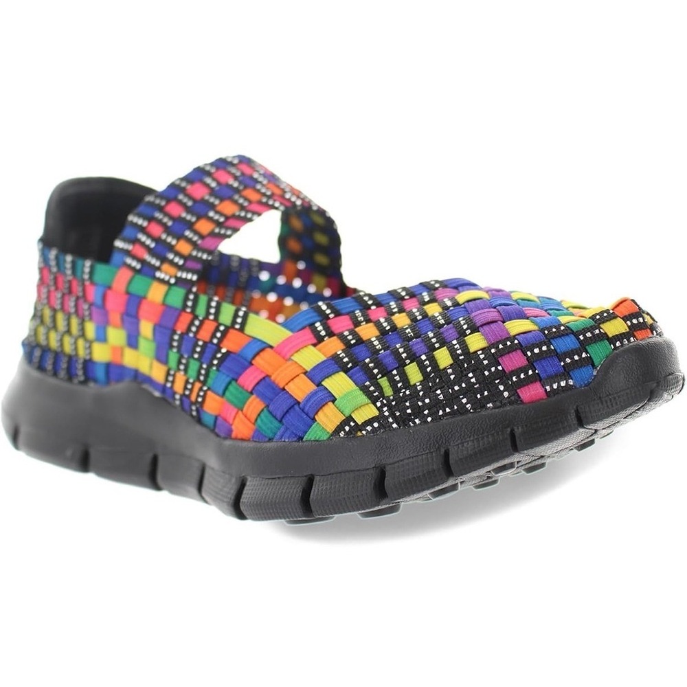 Bernie Mev Charm 2 Womens Black Multi Rainbow Woven Mary Jane Sneakers Size 36